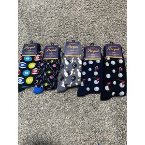 Original Parquet Mens Fun Crew Socks 5 Pair Bundle Billiards Bowling Golf 10-13